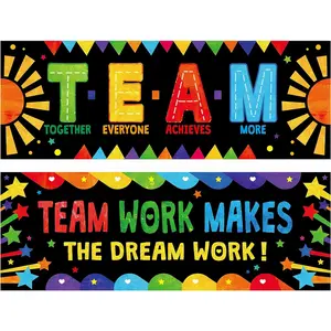 2 PCS Colorful Motivational Classroom Banner Posters Bulletin Board Decoration for Kindergarten Preschool Primary Middle High School Teamwork with Poster Tube Package