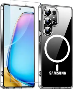 Entronix Case for Samsung Galaxy S25/S24 Plus/Ultra - [Magnetic] Clear Cover & Tempered Glass Screen Protector, Accessories Transparent Wireless