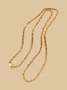 1pc Elegant Golden Plated Copper Cuban Chain Necklace, Unisex Long Chain for Daily & Sports Occasions, Valentine'S Day Gift, All-Season Wear, Length60cm/23.62inch
