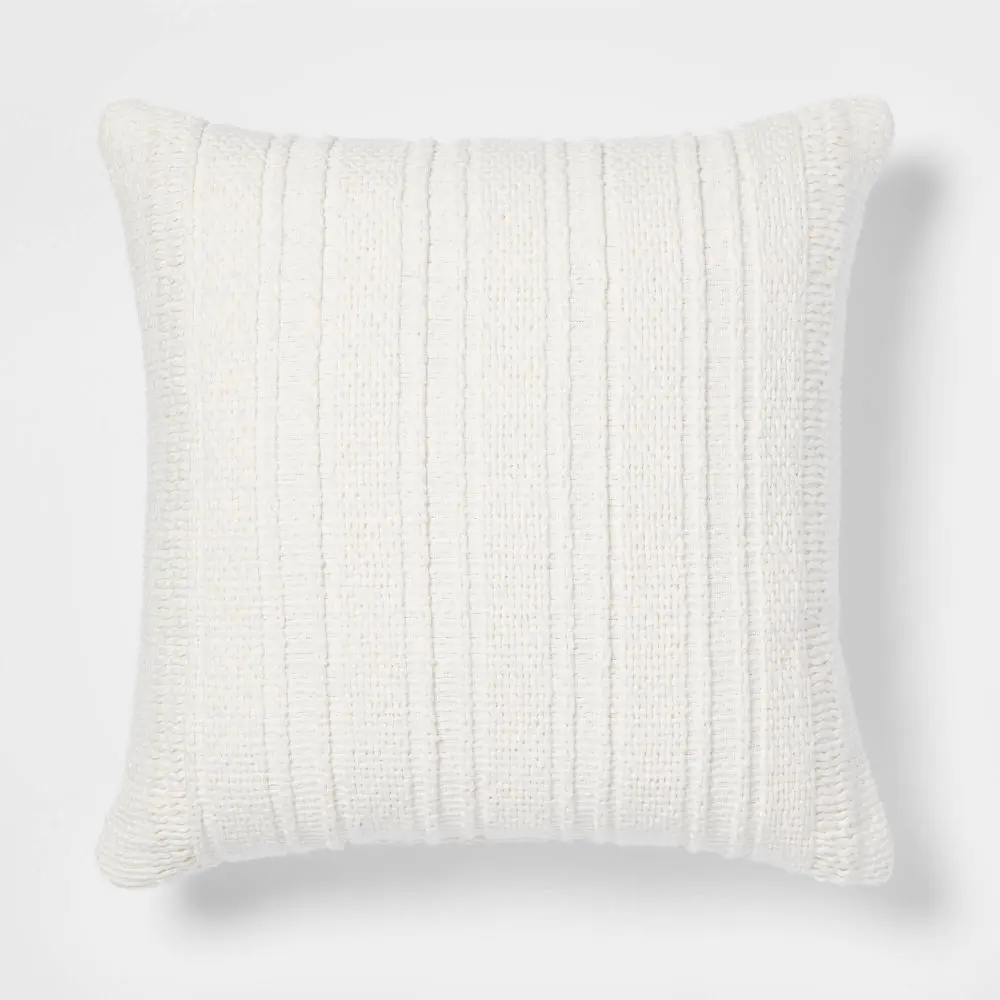 Oversized Textural Woven Square Throw Pillow Cream - Threshold: Indoor Decorative Cushion Soft Polyester