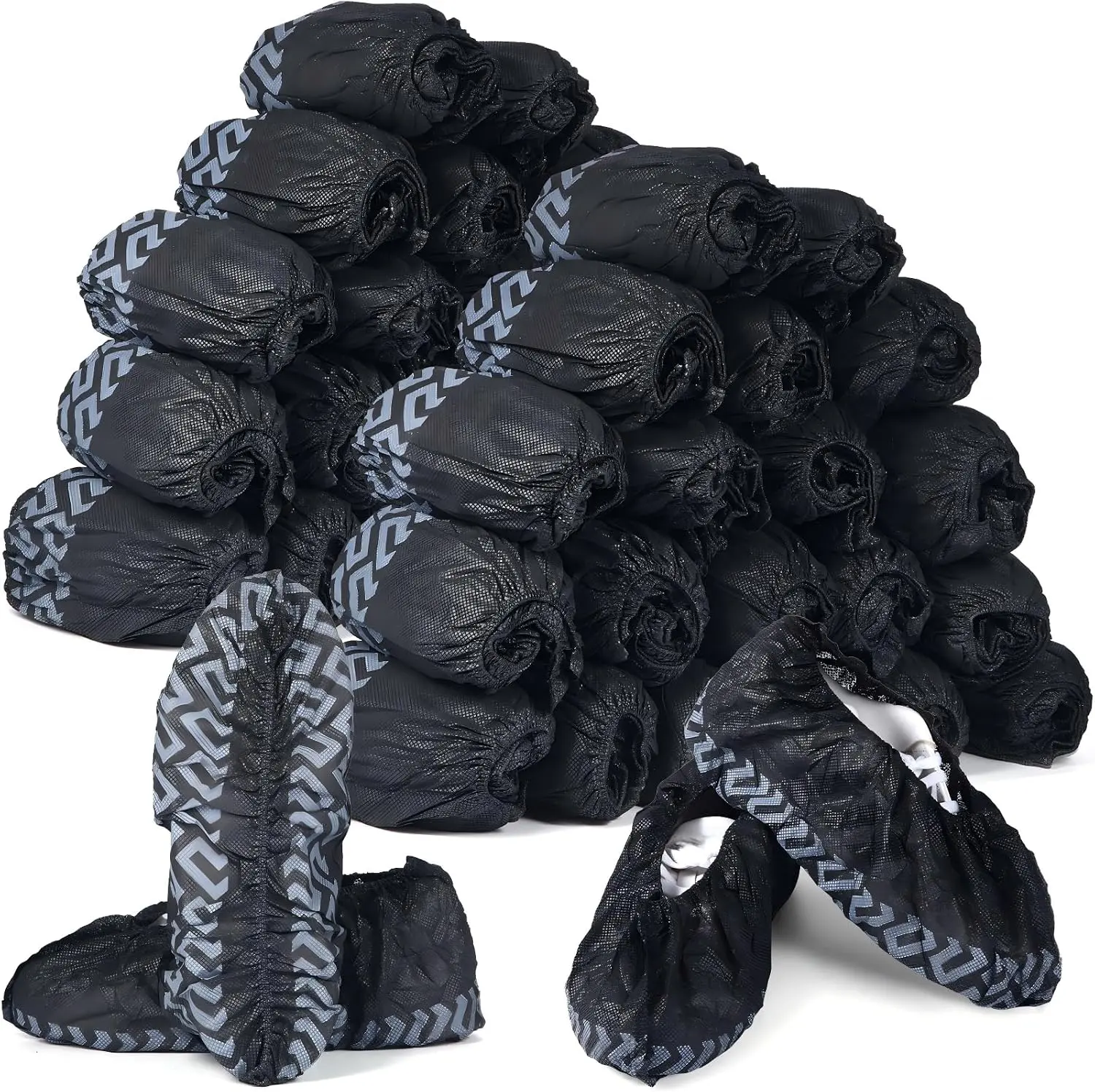 100 pairs Disposable Non Slip Shoe Covers, Black Thick Non Woven Boot Covers with Traction Pattern, Waterproof Disposable Shoe Booties for Indoor House Cleaning, Construction, Painting, Garden, Laboratory