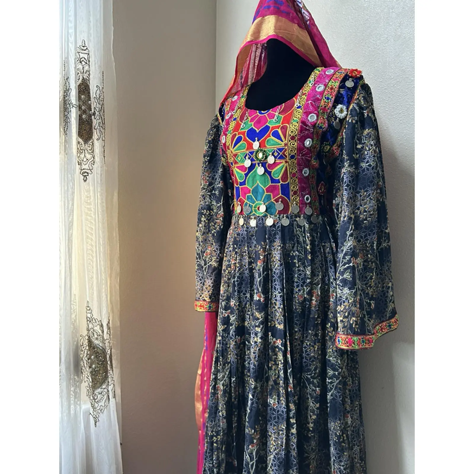 Afghan Dress in Cotton Fabric with Long Dupatta for Formal Occasions - Perfect for Special Events