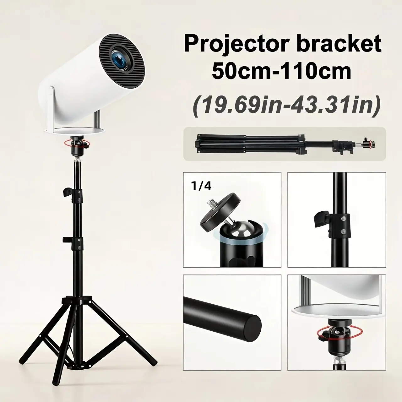 Universal Projector Stand Mount No Drilling, Portable Home Use Floor Stand, Thickened Adjustable Tripod, Easy Setup, Durable Design, Adjustable Height