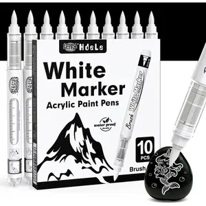 White   Markers, Direct Liquid Ink Pens with Brush Tip, Permanent White  Pens for Fabric Rock Painting, , Canvas, Glass, Ceramic & Black Paper, Quick-Drying DIY Crafts