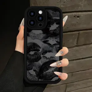 Phone Case - Black Lip Print Pattern - TPU Phone Case, Printed Design, Shockproof And Drop-Resistant, Suitable As a Birthday Or Holiday Gift for Both Men And Women, Compatible with Iphone 16, 15, 14, 13, 12, 11, XS, XR, X, 7, 8 Plus