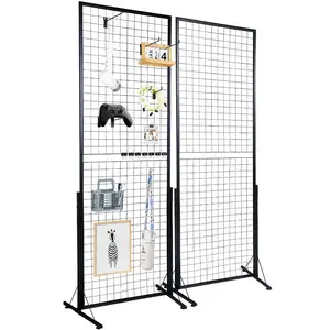 fathersdaygift VEVOR 2'x 5.6' Grid Wall Panels Tower, 2 Packs Wire Gridwall Display Racks with T-Base Floorstanding, Double Side Gridwall Panels for Art Craft Shows, Retail Display with Extra Clips and Hooks