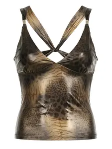 Women's Leopard Print Cut Out Backless Tank Top, Street Fashion Casual Sleeveless Top for Daily Outdoor Wear, Ladies Clothing for All Seasons