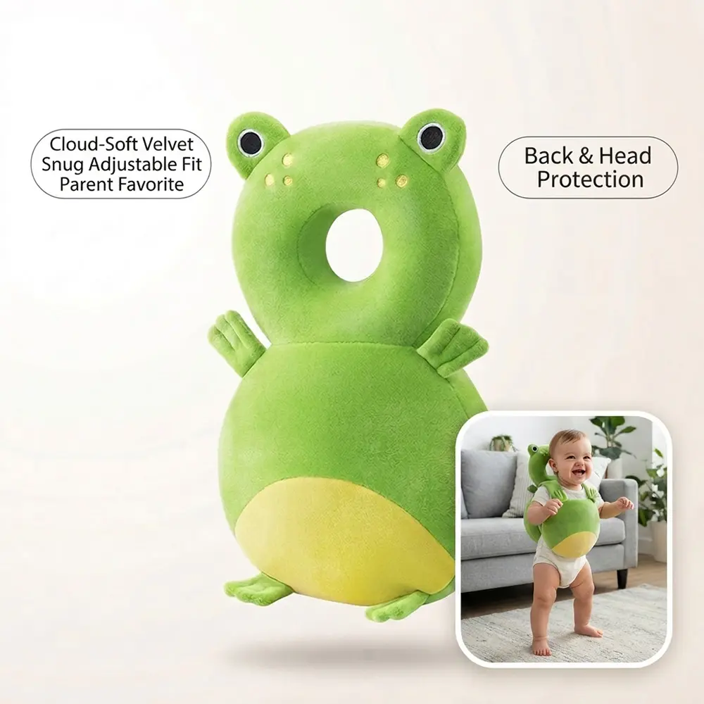 RENFUGUI Meadow Green Frog Wearable Back Pad, Adjustable Soft Crystal Velvet Baby Backpack with Hollow Airflow Design for 5-24 Months, Breathable Infant Backpack for Sitting Standing Milestones, Baby Shower Gift