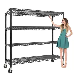 59" W Storage Shelves 2640LBS Heavy Duty Garage Shelving Units with Wheels and Adjustable Shelf, 4-Tiers Wire Shelving Rack for Garage Pantry Kitchen Warehouse Industrial