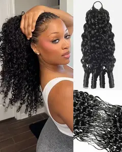 Arabella Burmese Curly Feather Crochet Hair Extension 30g/pack Miracle Knots Pre-Separated Crochet Braids Natural Black 100% Human Hair