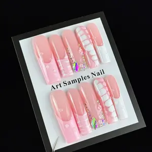 10pcs Pink girl style, hand-painted zebra pattern, three-dimensional embossing, fine glittering diamonds handmade fake nails, Nail art design, Suitable for birthday ball, Valentine's Day events
