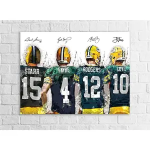 Jordan Love, Aaron Rodgers, Brett Favre, Bart Starr Green Bay Football Poster - Generational QB Wall Art, Collector Sports Decor