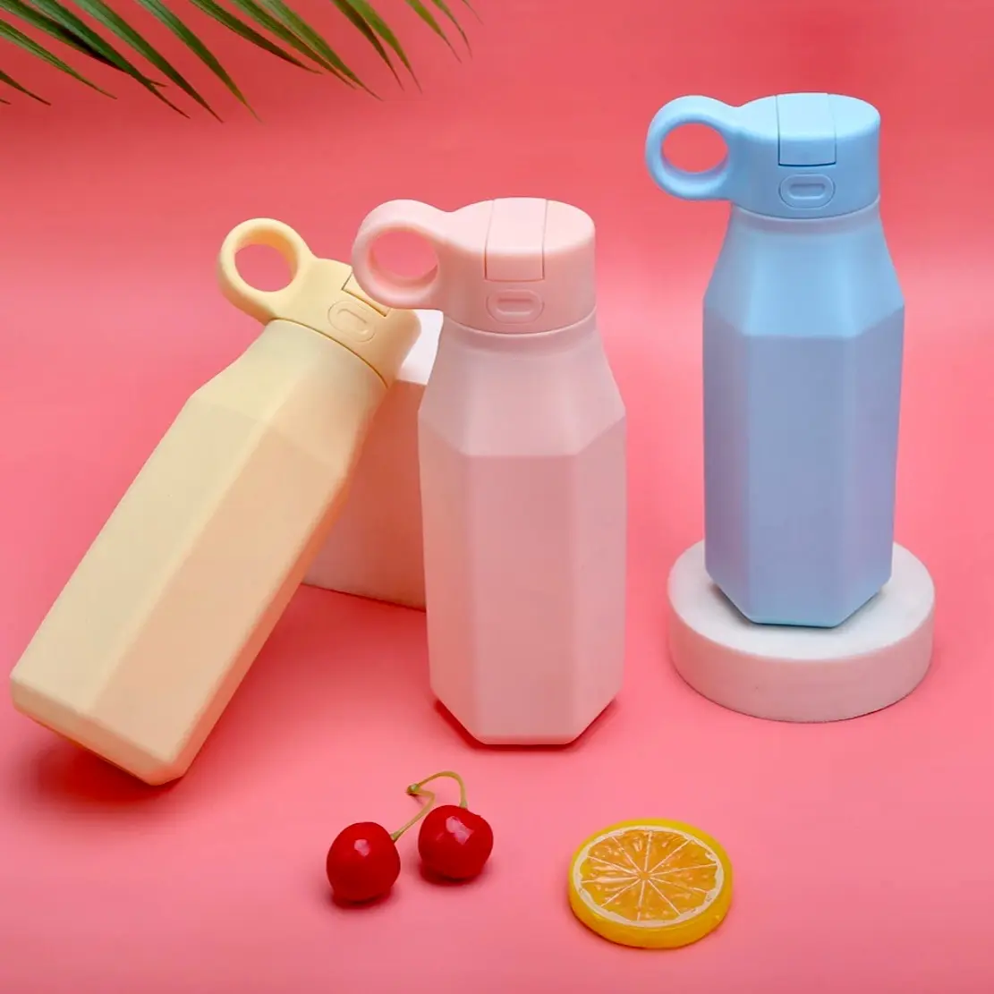 Silicone water bottle for kids with straw and BPA free