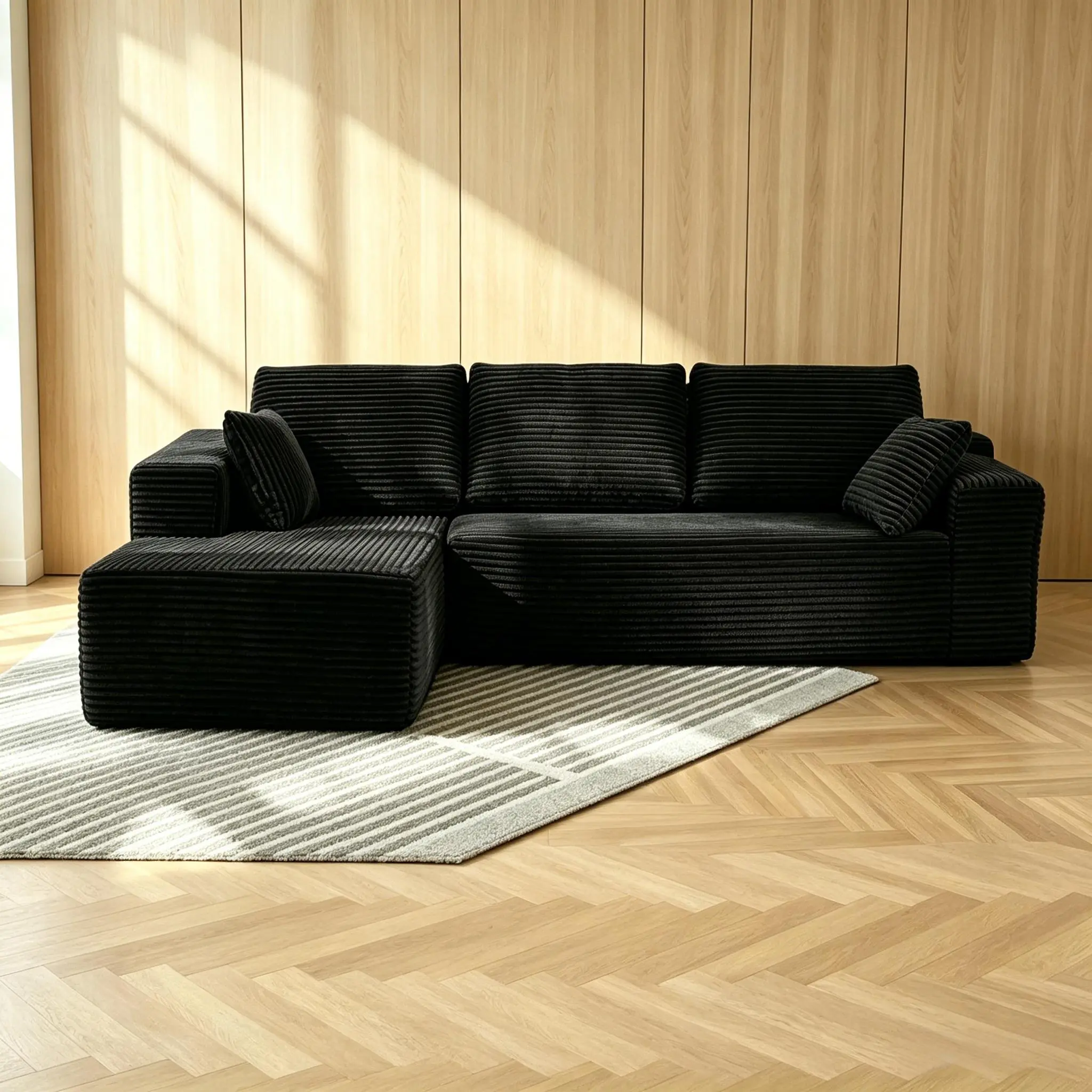 L-Shape Chaise Cloud Modular Chenille Upholstered Sectional Sofa - No-Assembly, High-Density Foam Deep Seating, Rivet Accent, Storage, Massage Gaming Recliner, Compression Bed for Apartment Living Room Furniture