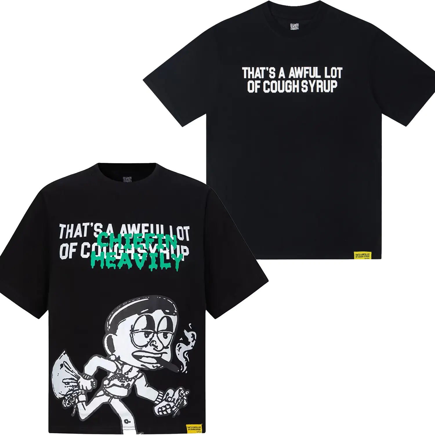 Bold Letter Mosaic Graphic Tee-Oversized Black T-Shirt With 'That's a Awful Lot of Cough Syrup' Patchwork Typography,Unisex Streetwear Statement Tee for Fashion anime oversize stretwear tee classic menswear dad joke appa
