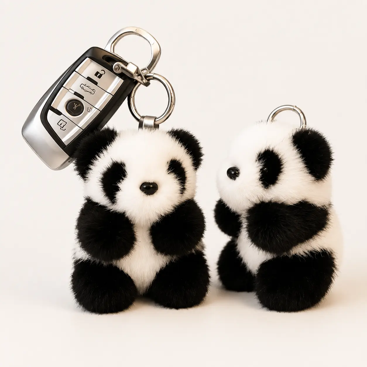 Panda Plush Keychain Charm for Bags and Backpacks, Cartoon Stuffed Animal Pendant With LED Light Rings for Gifts Party and Daily Decoration