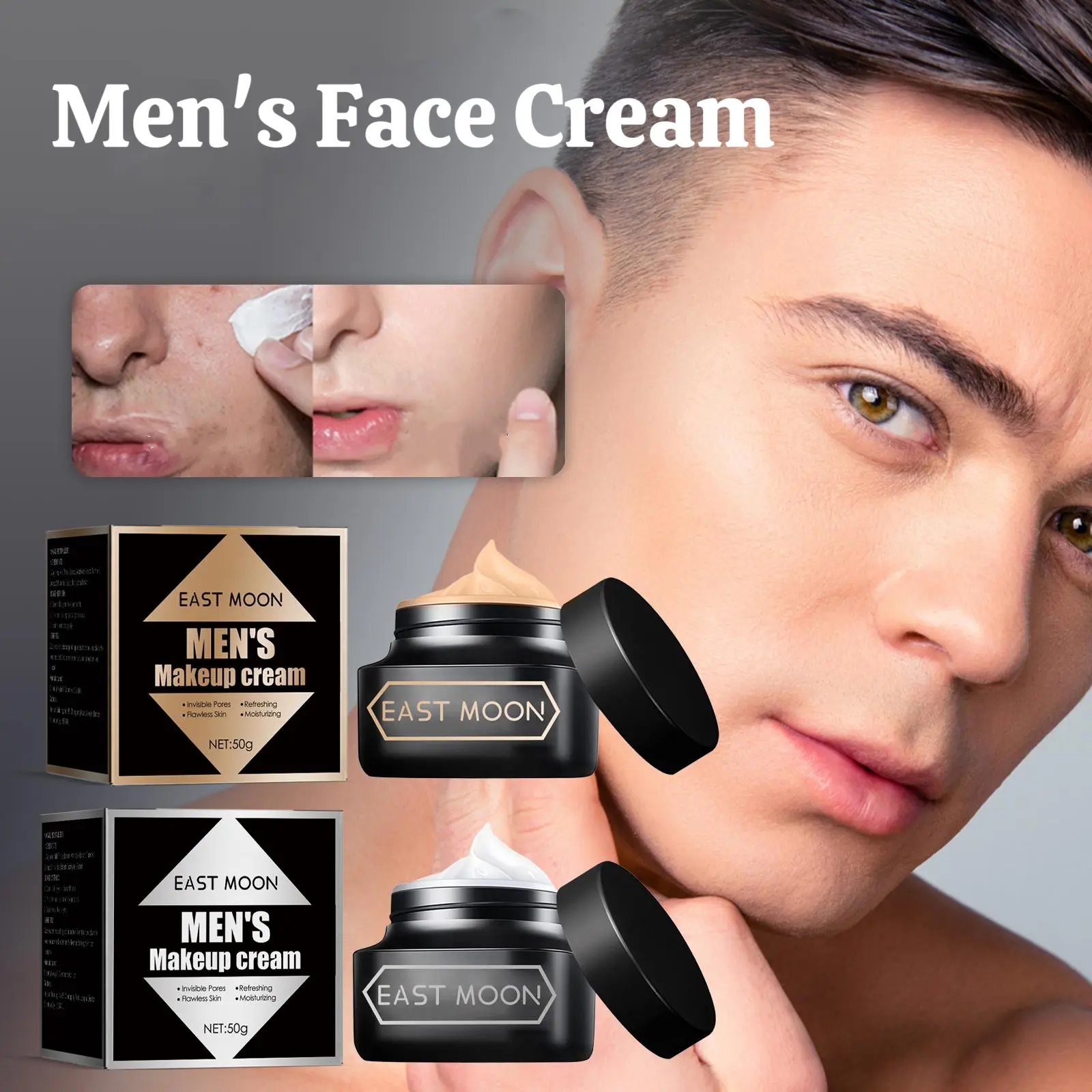 Men’s Tinted Face Cream - 50g, Lightweight Facial Makeup Beauty, Blendable Sheer Buildable Coverage, Silver/Gold Shades, Natural Glow No-Makeup Look, Corrects Uneven Skin Tone, Daily Use Men's Stuff