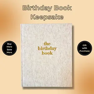 Birthday Book Keepsake Journal, Perfect Photo Book Gift for New Parents, Aesthetic Letter to Child, Heirloom Quality Linen, Must Have Baby Shower Gift