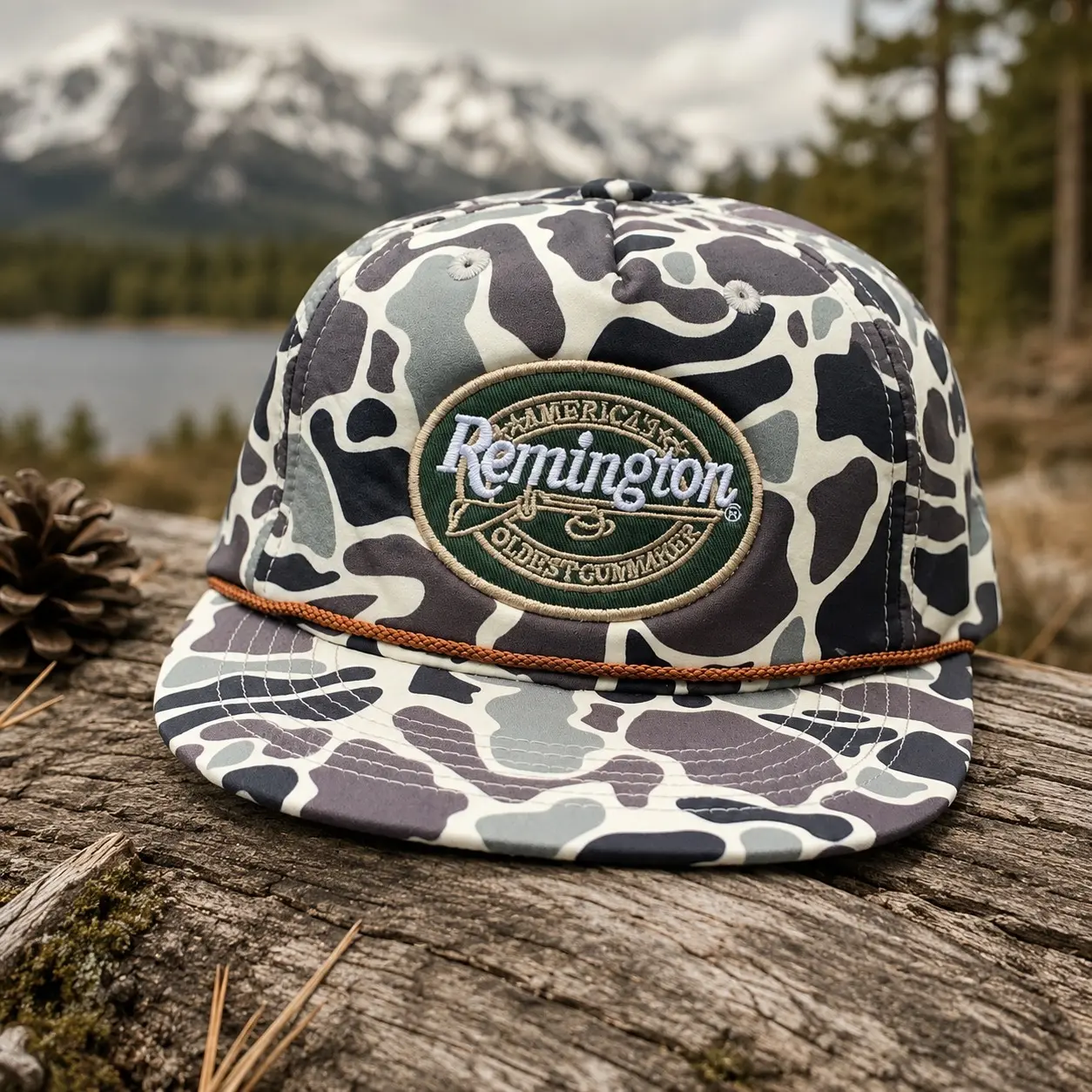 Remington Duck Camo Rope Hat, Vintage Hunting Snapback Cap, Outdoor Camo Flat Bill Hat, Waterfowl Hunter Gift for Men, Fishing Hat
