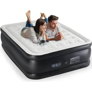 Inflatable Airbed with Built-in Electric Pump, 660lbs Cap., Velvet Flock Top, Honeycomb Core, Extra-Thick Raised Height, Anti-Slip Base, Travel-Friendly Camping & Home Sleeping Gear