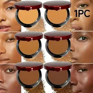 Single Layer Powder Compact with Sponge Applicator, Concealer Contouring All-In-One Step, Natural Long-Lasting Finishing Powder