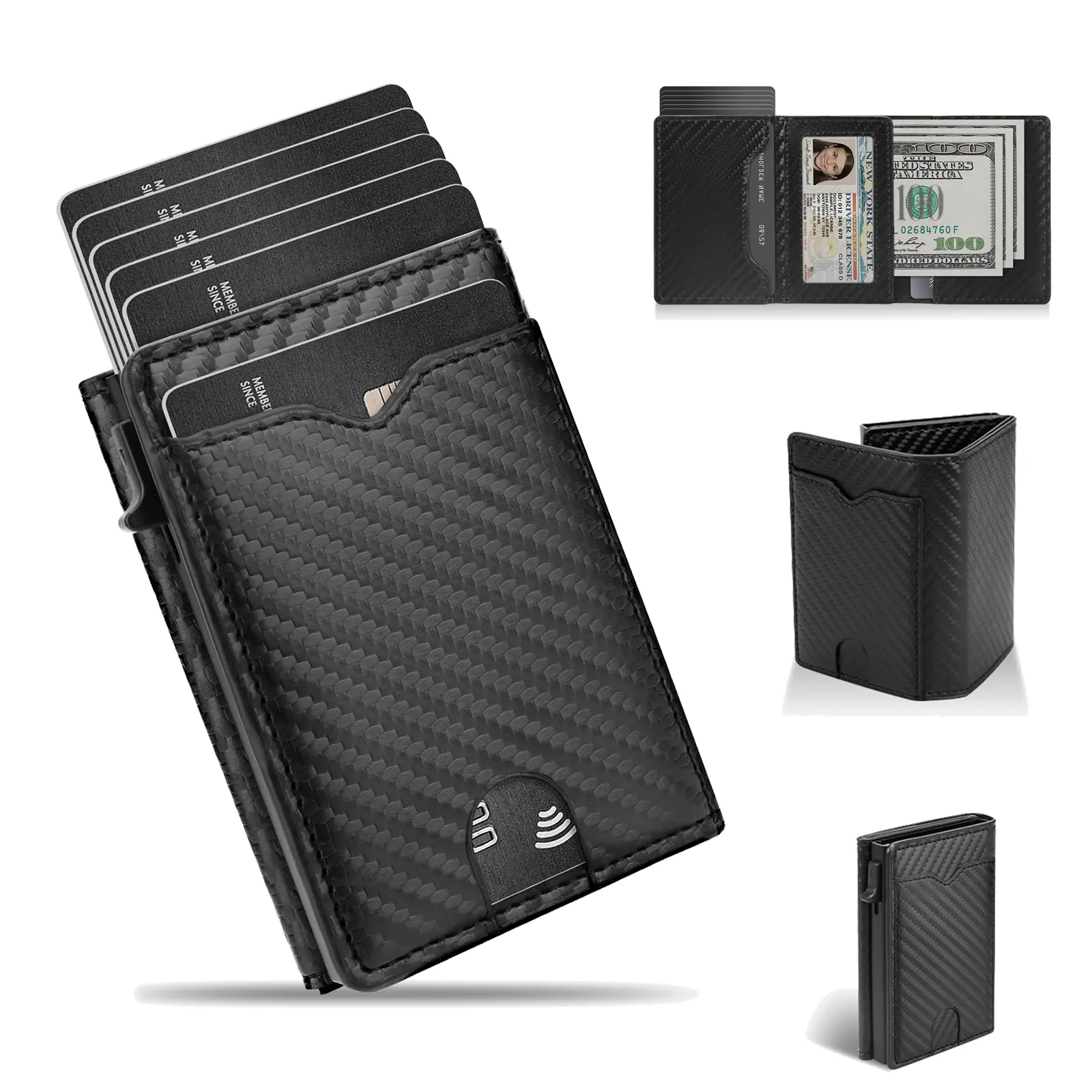 Mens Smart Wallet RFID Blocking, Slim Pop Up Credit Card Holder, Minimalist Front Pocket Wallet with ID Window & Cash Slot