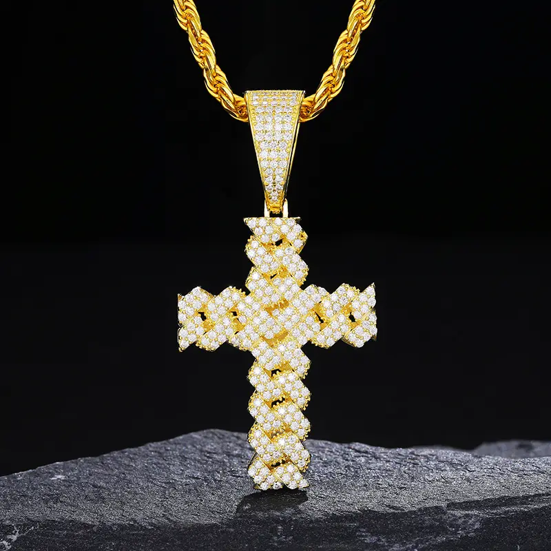 【P259  Livestream】UCCIYO Cross Pendant 925 Sterling Silver Cross Pendant Necklace With D VVS Synthetic Moissanite Iced Out Bling Necklaces UCCIYO Men Women Hip Hop Jewelry Gift