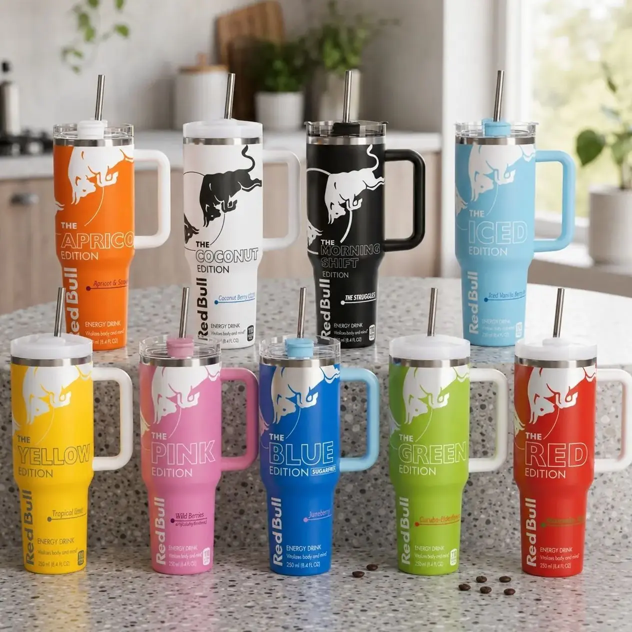 ReqPull Energy Drink Inspired 40oz 30oz 20oz Stainless Steel Tumbler with Handle and Straw, Double Wall Vacuum Insulated Travel Mug