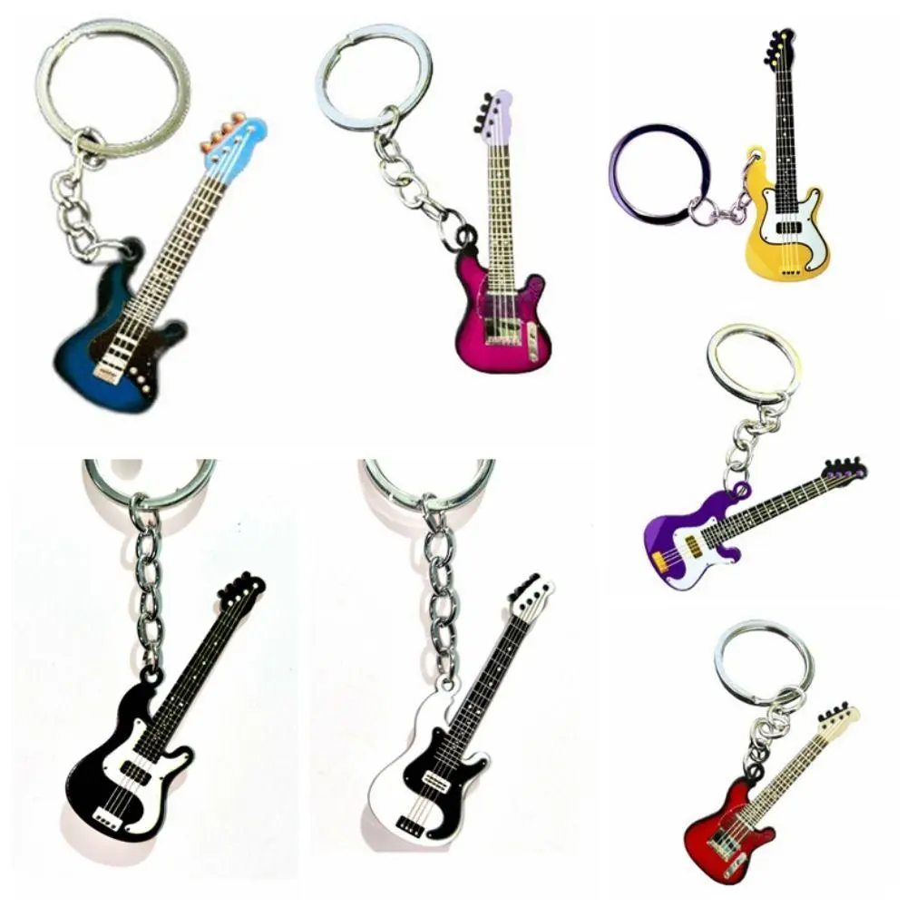 New Guitar Keychain Cute Bass Stainless Steel Keyring for Man Women Bag Pendant Car Key Ring Accessories Music Lovers Gift