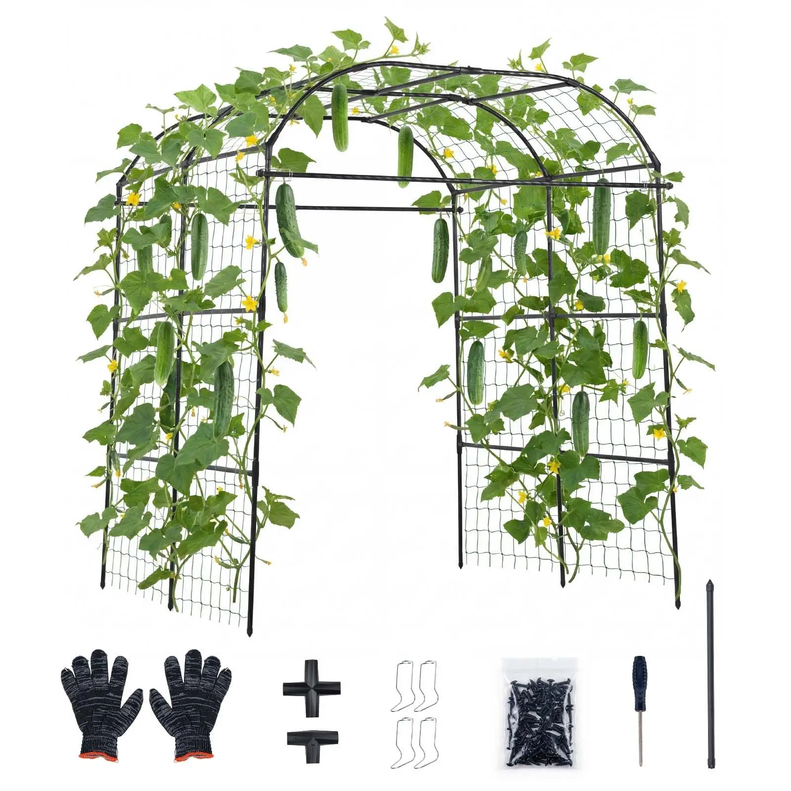U-Shape Arch Garden Trellis, 71.26 x 64.96 x 82.68 in Adjustable Base Cucumber Plant Support, PE Coated Sturdy Steel Pipe Vine Trellis, Easy Install Large Climbing Frame for Peas Beans Zucchini Tomato Squash Flowers