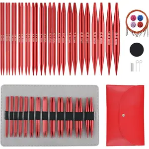 Interchangeable Circular Knitting Needles Set US 2.5-15 Metal Needles 13 Pairs with 4 Cables 16 24 32 40 Inch Accessories Case Rose Red for Enthusiasts