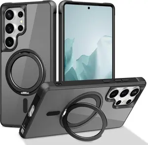 MagSafe Case for Samsung Galaxy S25 Ultra with 360° Ring Stand, [Compatible with MagSafe], [Military Grade Shockproof], Slim Shockproof Translucent Matte Protective Cover for S25 Ultra