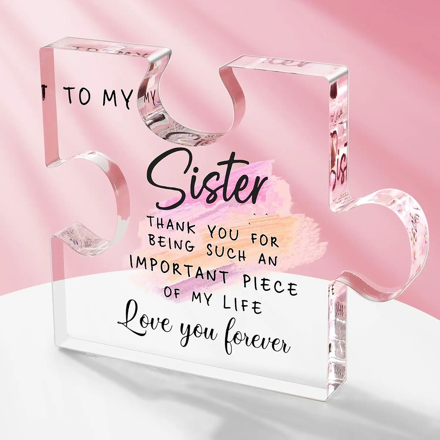 Sister Birthday Gift Ideas - Sister Gifts Acrylic Puzzle-Shaped Plaque from Sister Brother Unique Desk Decorations Present for Sister Thanksgiving Christmas Wedding
