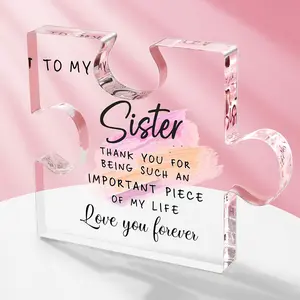 Sister Birthday Gift Ideas - Sister Gifts Acrylic Puzzle-Shaped Plaque from Sister Brother Unique Desk Decorations Present for Sister Thanksgiving Christmas Wedding