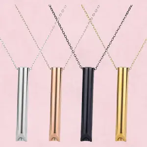 4Pcs Breathlace Necklace ,Stainless Steel Mindful Breathing Necklace，Stainless Steel Anxiety Whistle Necklace Stress Relief Breathing Meditation Necklace