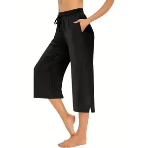 Capri Pants for Womens,Wide Leg Drawstring Lounge Casual with Pockets,Loose Comfy Workout Yoga Capris Evryday Wear