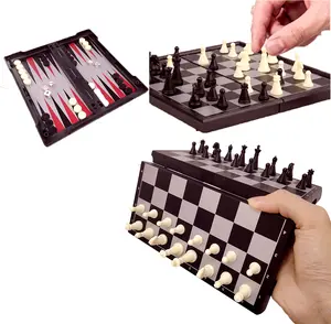 Small Magnetic Chess Board Game - 3 in 1 Travel Chess Checkers Backgammon Set 1 Count Portable Folding Chess International Chess Game Educational Toys Gifts for Birthday Festival Party Gaming Accessories Funny Gift Board Family Games Strategy Board Games