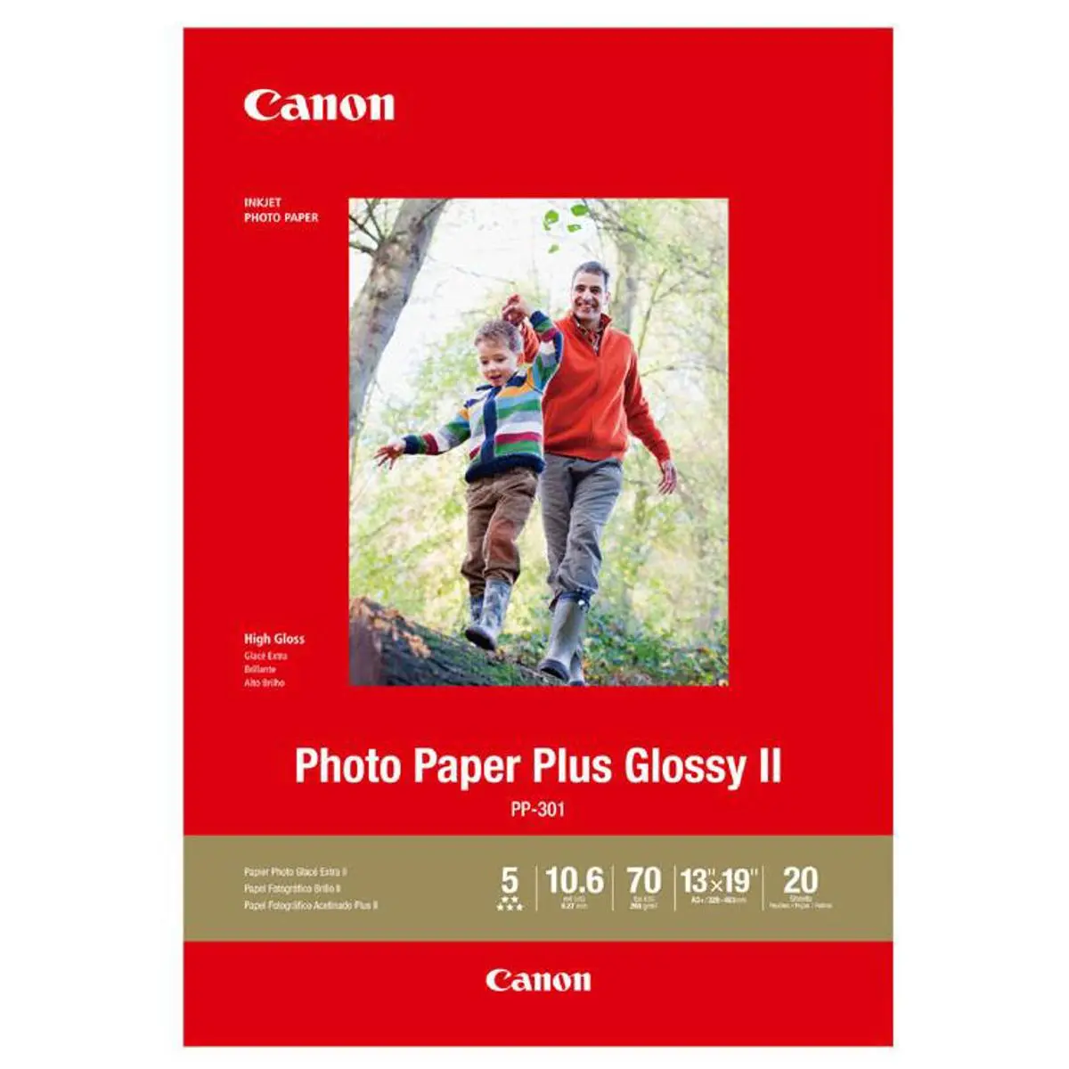 Canon PP-301 Photo Paper Plus Glossy II Inkjet Paper, 10.6 mil, 265 gsm, 13x19", 20 Sheet Pack