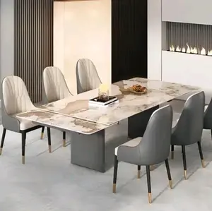 Extendable Dining Set for 10 Persons - Sintered Stone Top and Stainless Steel Legs