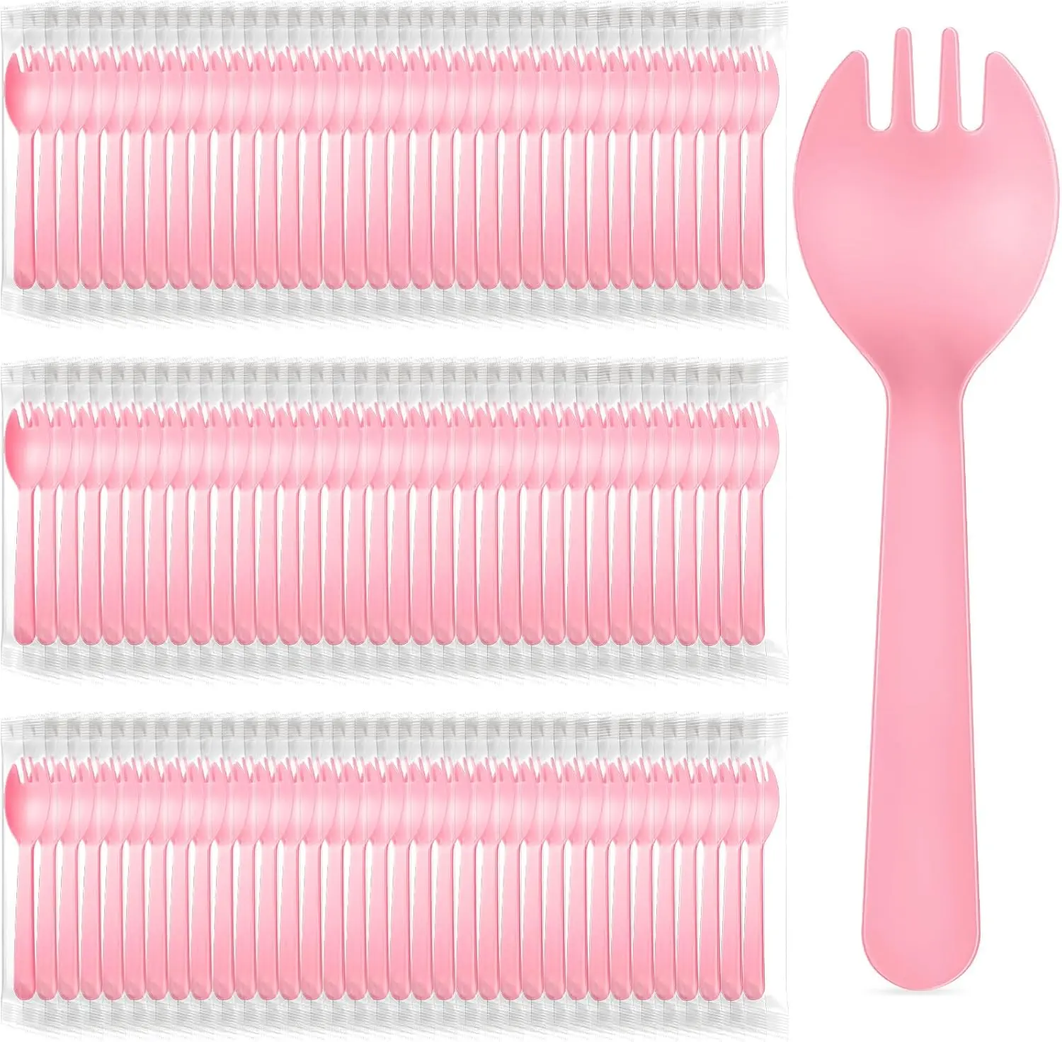 150 count Disposable Plastic Sporks Individually Wrapped Disposable Sporks 4.5'' x 1.26'' 2 in 1 Fork and Spoon Set Serving Utensils for Dessert Restaurant Party ()