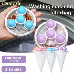 3 Counts Washing Machine Filter Bag, reusable floating hair catcher. Practical laundry lint filter bag, effectively collect hair and debris during washing.
