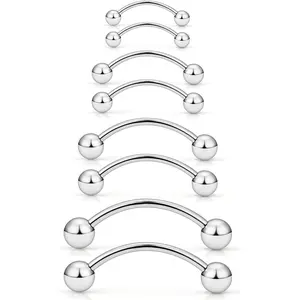 12G 14G 16G 20G Piercing Jewelry for Body Parts 316L Surgical Steel Vertical Lip Labret Belly Button Ring Snake Eyes Tongue Ring Curved Barbell 6mm(1/4") 8mm(5/16") 10mm(3/8") 12mm(1/2")