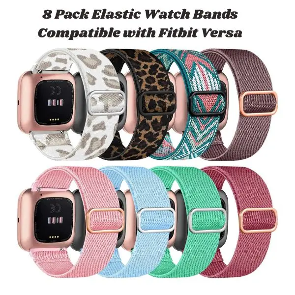 8 Pack Elastic Watch Bands Compatible with Fitbit Versa – Adjustable Nylon Braided Solo Loop Sport Straps, Soft Replacement Wristbands for Women & Men Smartwatch Wearable