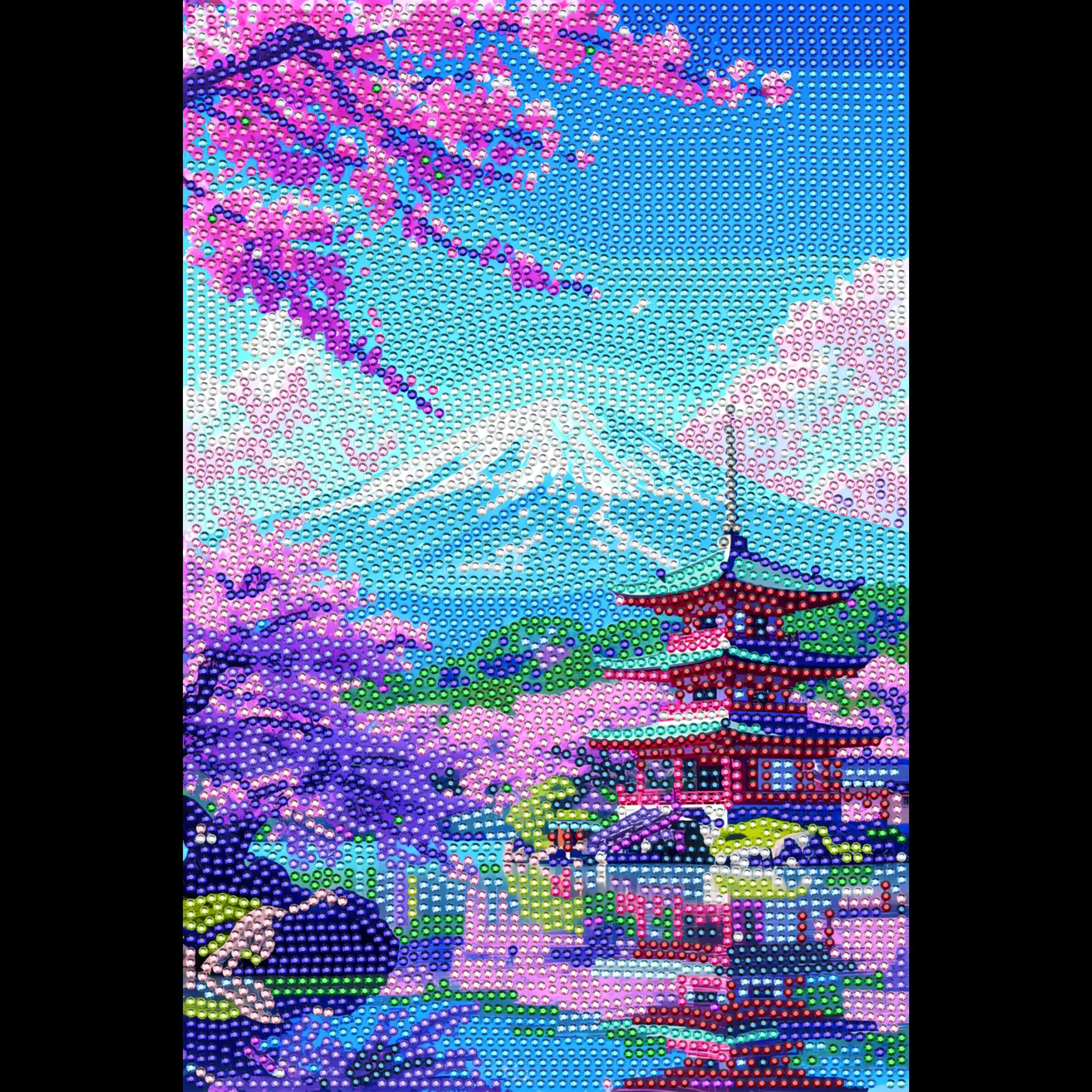 Mount Fuji Diamond painting,  Cherry blossoms Crystal Diamond Painting Kit, Frameless