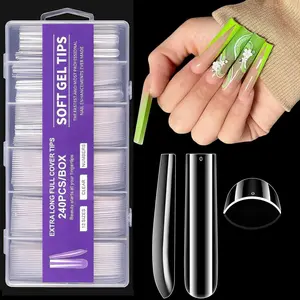 Extra Long Transparent Square Nails, Professional Tapered Square Straight Acrylic Nail Tips, Full Cover No C Curve False Nail Extension Tips for Manicure Salon, Nail Art