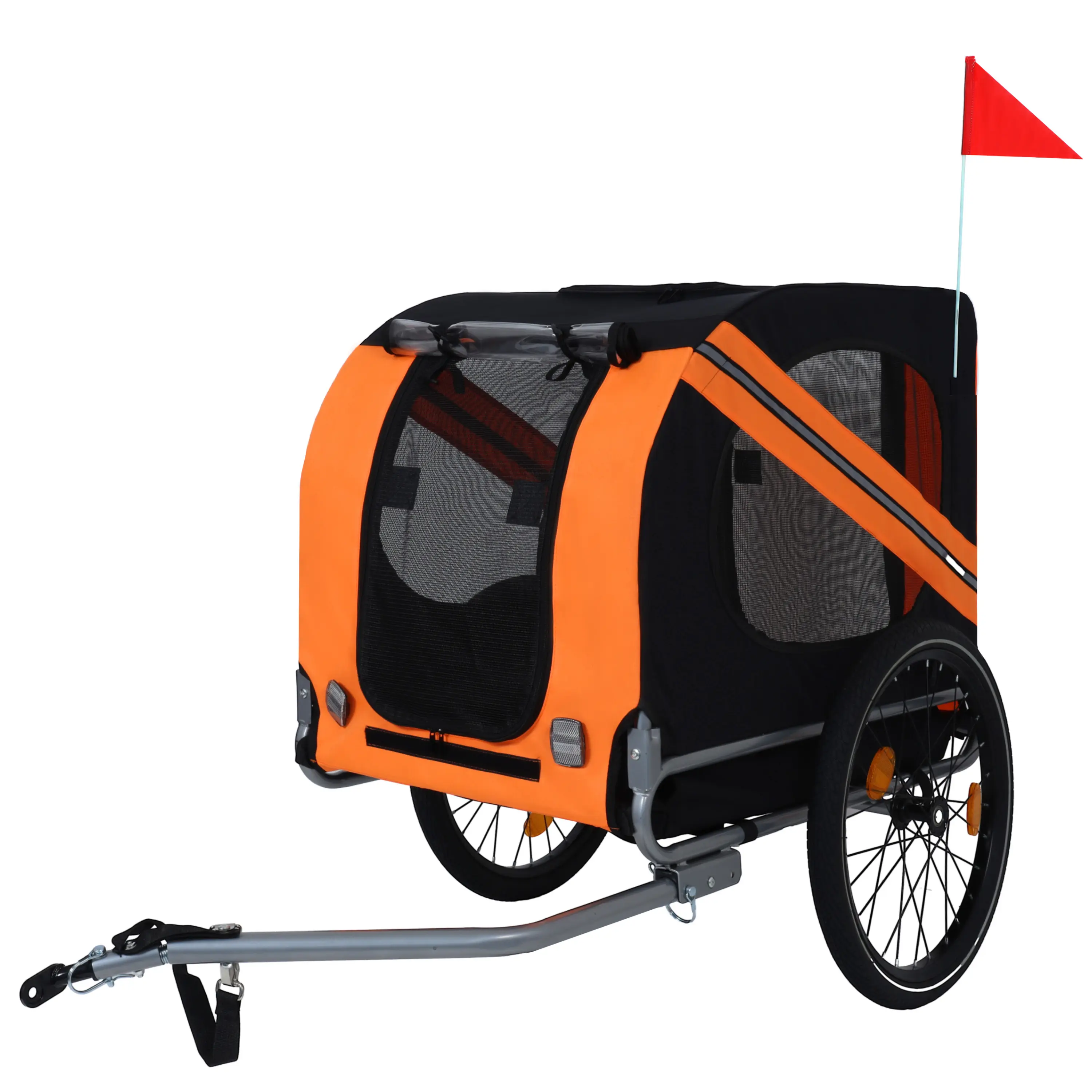Dog Bike Trailer, Folding All-Terrain Pet Carrier with Steel Frame, 66LB Capacity, Black-Orange, for Cycling, Jogging, Camping & Outdoor Adventures