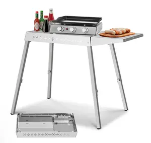 R.W.FLAME Portable Grill Table Foldable Stainless Steel BBQ Prep Stand with Adjustable Legs Heavy-Duty 304 Steel 380 lbs Capacity for Camping Tailgating and Outdoor Cooking