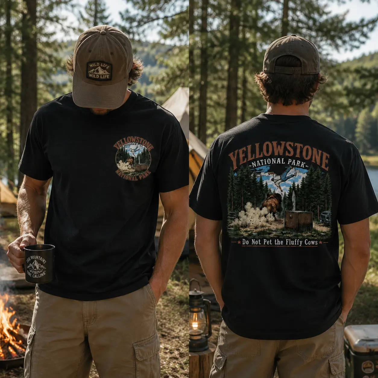 Yellowstone National Park Funny Graphic T Shirt Unisex Outdoor Travel Adventure Tee Do Not Pet The Fluffy Cows Shirt for Men Women