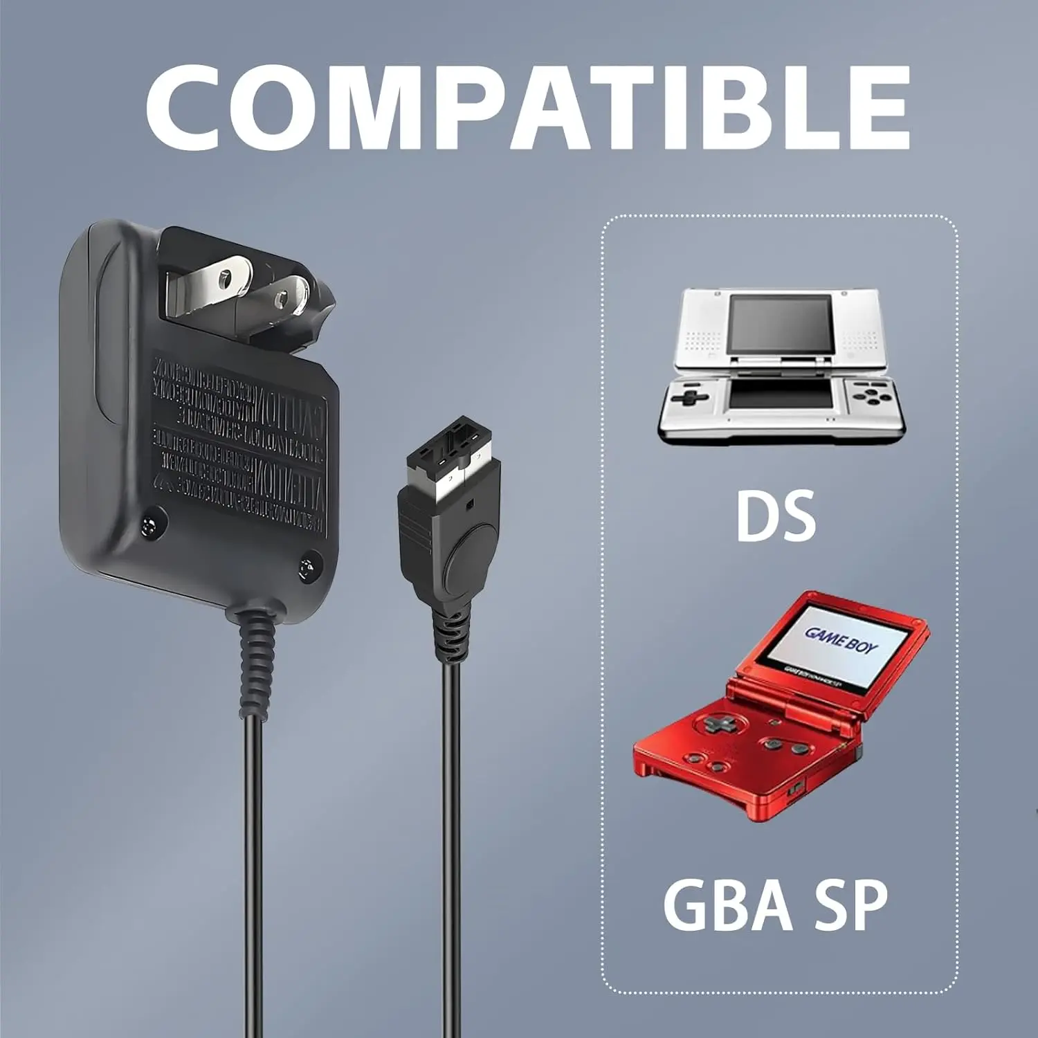 Gameboy Advance SP Charger - AC Wall Adapter & USB Charging Cable Compatible with Nintendo DS/GBA SP Systems, Portable Travel Power Cord for Gaming Accessories