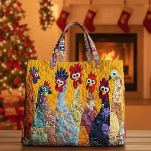Bohemian-style quilted handbag with chick print — perfect for commuting or casual outings; paired with playful, charming designs featuring seven chicks, it’s an ideal choice for shopping, short trips, or gifting.